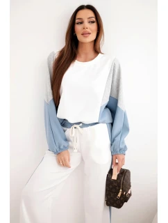 Dámska maslová súprava s voľnou mikinou a širokými džínsovými nohavicami