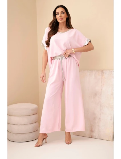 Viskózová súprava so zlatým lemovaním candy pink