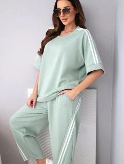 Dámský máslový komplet z viskózy mikina a kalhoty s lampasy tmavě mátová