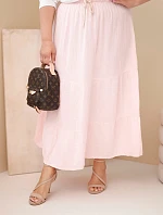Dámske Plus veľkosť bavlnené mušelínové sukne s volánom a elastickým pásom Candy Pink