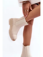 Dámské kožené boty s krátkou patou model 21633786 Bežové - Boto Dámské kožené boty s krátkou patou model 21633786 Bežové - Boto