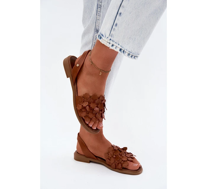 Kožené sandály na nízkém podpatku Zazoo 40468 Hnědé