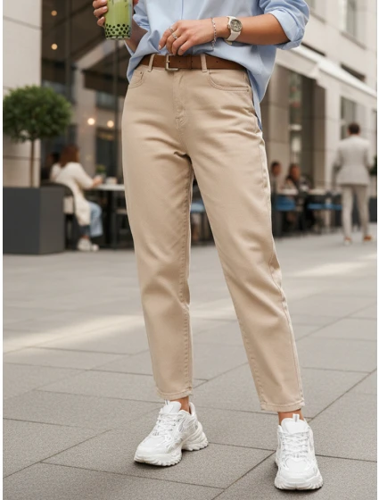 Dámské džíny s páskem mom fit light beige Dstreet model 21996300 - FashionStreet