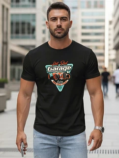 Pánske tričko s potlačou HOT ROD GARAGE čierne FashionStreet NX5093R