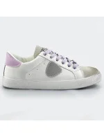Bielo-fialové dámske tenisky trampky z rôznych spojených materiálov (1088)