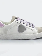 Bielo-fialové dámske tenisky trampky z rôznych spojených materiálov (1088)