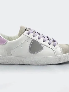 Bielo-fialové dámske tenisky trampky z rôznych spojených materiálov (1088)