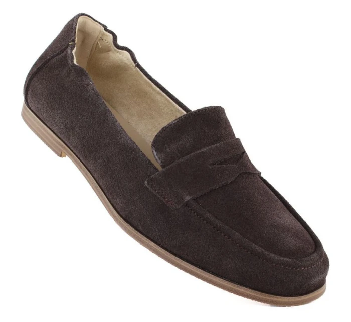 Dámské semišové mokasíny z hnědé kůže model 22015094 - VINCEZA