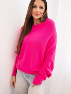 Dámsky viskózový asymetrický sveter netopierieho typu fuchsiový