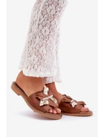 Klapki Z Ozdobą Skóra Naturalna Zazoo 3574/Z Camel Klapki Z Ozdobą Skóra Naturalna Zazoo 3574/Z Camel