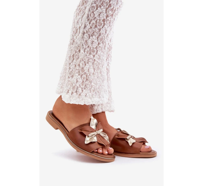 Klapki Z Ozdobą Skóra Naturalna Zazoo 3574/Z Camel Klapki Z Ozdobą Skóra Naturalna Zazoo 3574/Z Camel