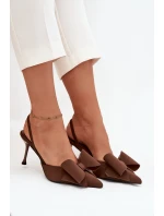 Szpilki Z Odkrytymi Piętami I Kokardką Brązowe Eklevia