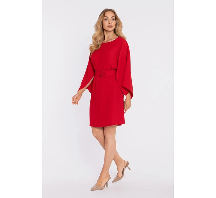 M908 Šaty s ozdobnými širokými rukávmi - červené M908 Šaty s ozdobnými širokými rukávmi - červené