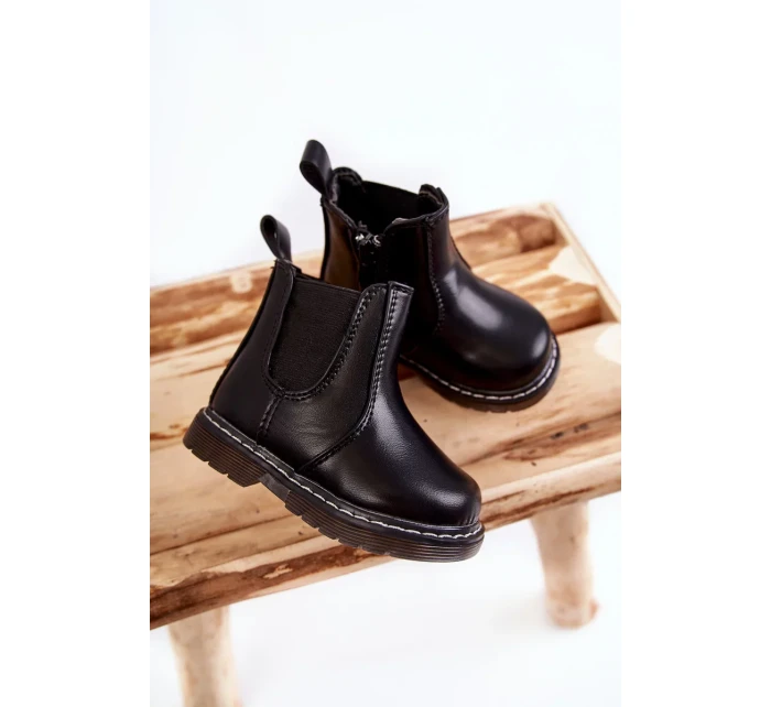 Dětské Kůže zateplené boty černé Porky Dětské Kůže zateplené boty černé Porky