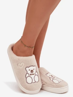 Dámske papuče s kožušinou a motívom medvedíka - béžové Noralie