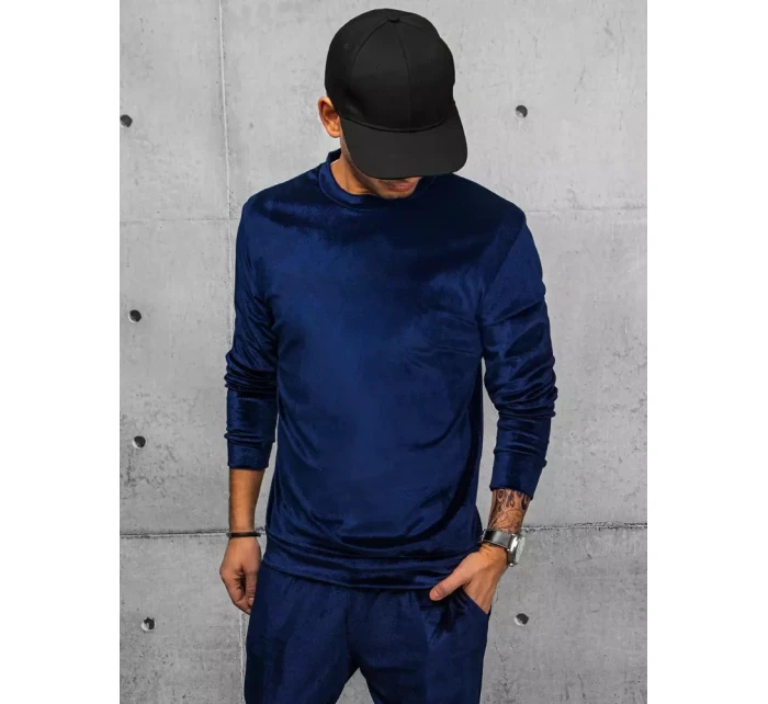 Pánska tmavomodrá velúrová mikina FashionStreet BX5531 Pánska tmavomodrá velúrová mikina FashionStreet BX5531