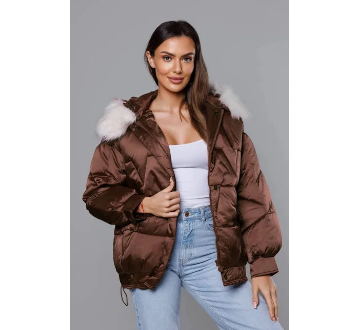 Hnedá krátka bunda nadrozmernej veľkosti (H-1109-79)