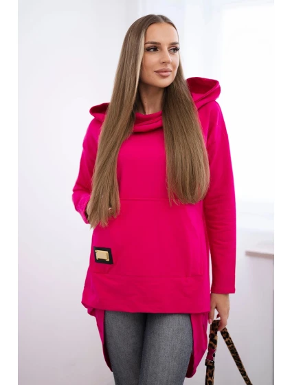 Mikina s dlhým chrbtom a kapucňou fuchsiová Mikina s dlhým chrbtom a kapucňou fuchsiová