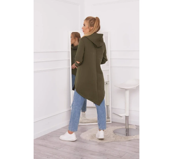 Zateplená mikina s delšími zády v barvě khaki