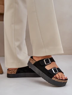 Klapki Damskie Na Masywnej Platformie Z Klamrami Czarne Aramia