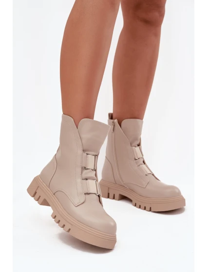 Zateplené boty pro ženy na zip z eko kůže světle béžové model 21724975 - Boto