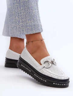Dámske kožené mokasíny na platforme so zdobením S.Barski white
