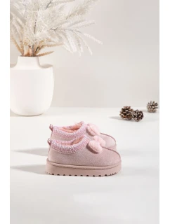 Detské snehové topánky s výšivkou a mašľou Daven - ružové