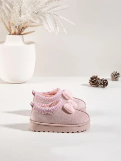 Detské snehové topánky s výšivkou a mašľou Daven - ružové