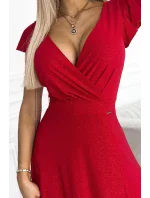 CRYSTAL Dlouhé červené lesklé dámské šaty s výstřihem model 18326796 - numoco