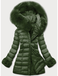 Prešívaná dámska zimná bunda v khaki farbe s kapucňou (w750-1)