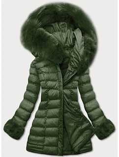 Dámska prešívaná zimná bunda s kapucňou khaki (w750-1)
