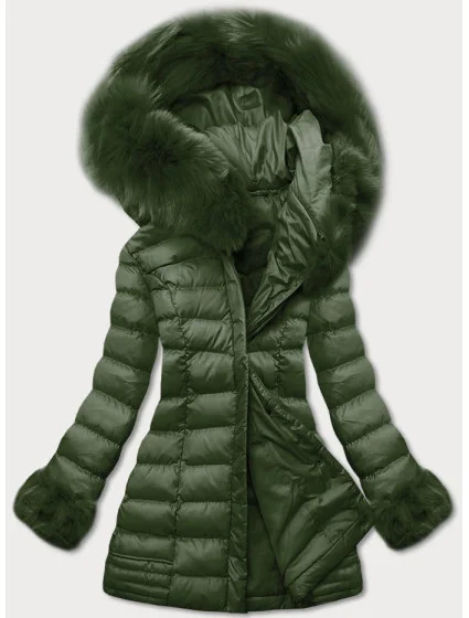 Dámska prešívaná zimná bunda s kapucňou khaki (w750-1)