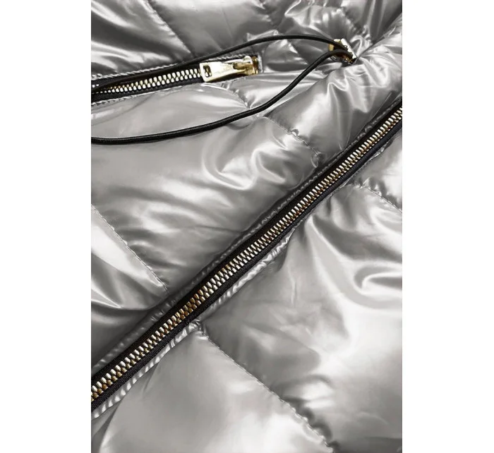 Lesklá vesta v grafitovej farbe s kapucňou (B9733-70) Lesklá vesta v grafitovej farbe s kapucňou (B9733-70)