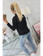 Sveter s polovičným rolákom a kosoštvorcovým vzorom čierny