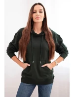 Dámská mikina s kapucí a model 21494991 z bavlny tmavě zelená - K-Fashion