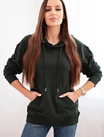 Dámska mikina s kapucňou a klokankou z bavlny tmavozelená