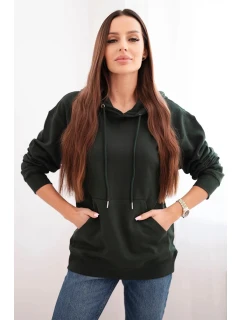 Dámska mikina s kapucňou a klokankou z bavlny tmavozelená