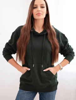 Dámska mikina s kapucňou a klokankou z bavlny tmavozelená