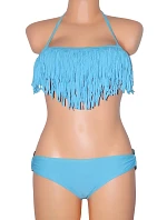 Dámske plavky dvojdielne bikiny D-RING zdobené strapcami na podprsenke a kovovými doplnkami modrej - Modrá - OEM