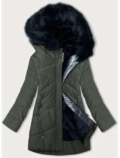 Dámska zimná bunda s khaki kožušinou (V715)