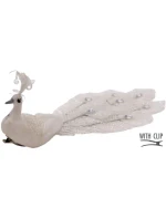 DEKORATÍVNY PÁV NA SPONKE NA OZDOBY BIELY