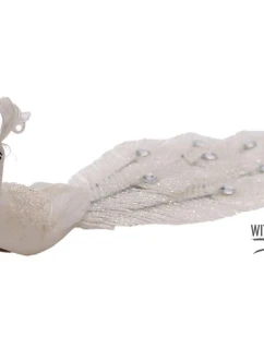 DEKORATÍVNY PÁV NA SPONKE NA OZDOBY BIELY