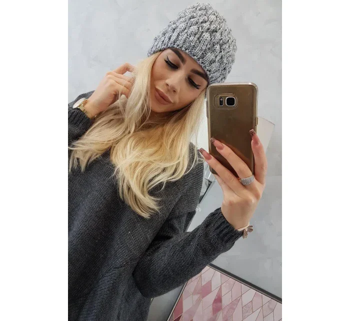 Čepice model 18745422 šedá + fialová - K-Fashion Čepice model 18745422 šedá + fialová - K-Fashion