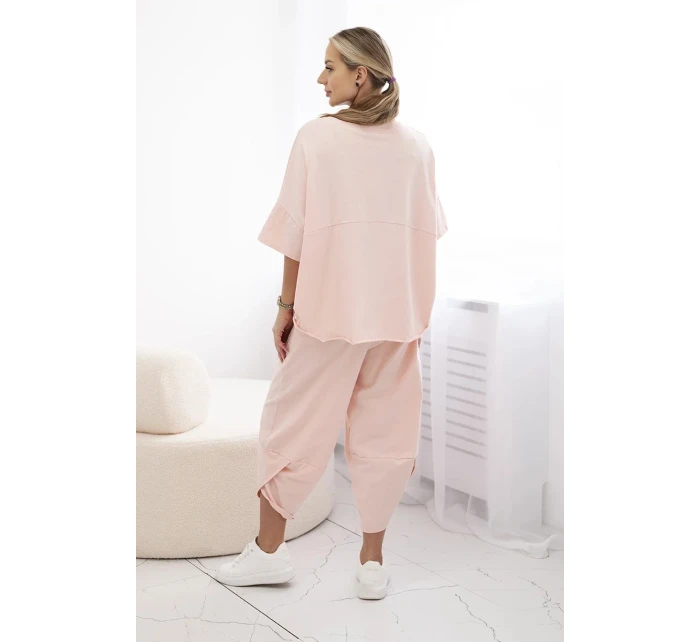 Súprava bavlnená blúzka + nohavice púdrovo ružová