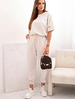 Dámsky viskózový set s krátkym rukávom a nohavicami béžovej farby