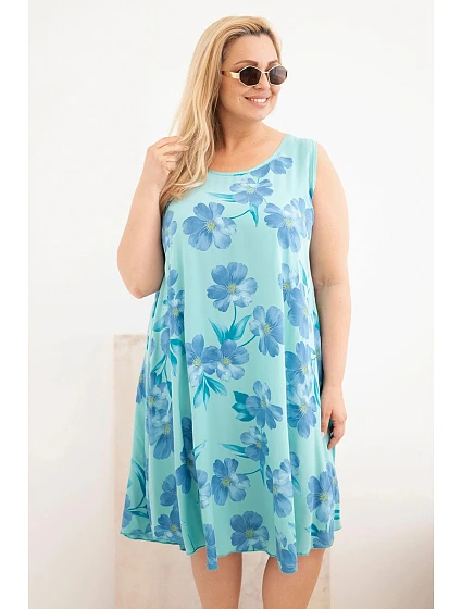 Dámské šaty Plus Size z viskózy s květinovým vzorem na ramínkách mentolová