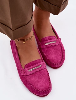 Dámské ploché mokasíny z přírodního semiše model 22101291 fuchsiová - S.Barski
