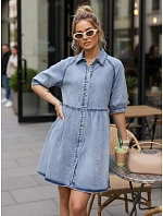Dámske džínsové košeľové šaty modré FashionStreet EY2638 Dámske džínsové košeľové šaty modré FashionStreet EY2638