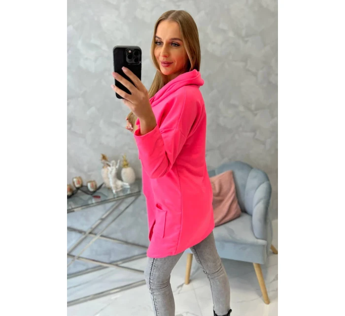 Oversize tunika s obálkou vpredu ružová neónová