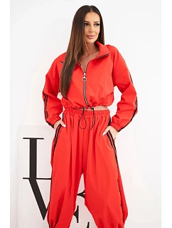 Dámská bavlněná souprava s oversized kalhotami a model 22294720 pásy červená - K-Fashion